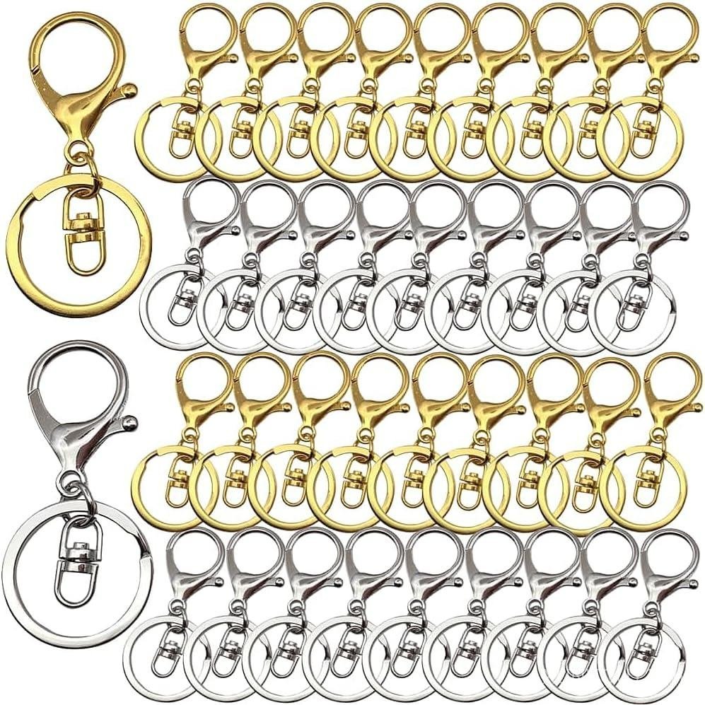 40pcs Lobster Claw Clasps Hook, Lobster Clasp Swivel Trigger Clips with Flat Split Ring Swivel Trigg