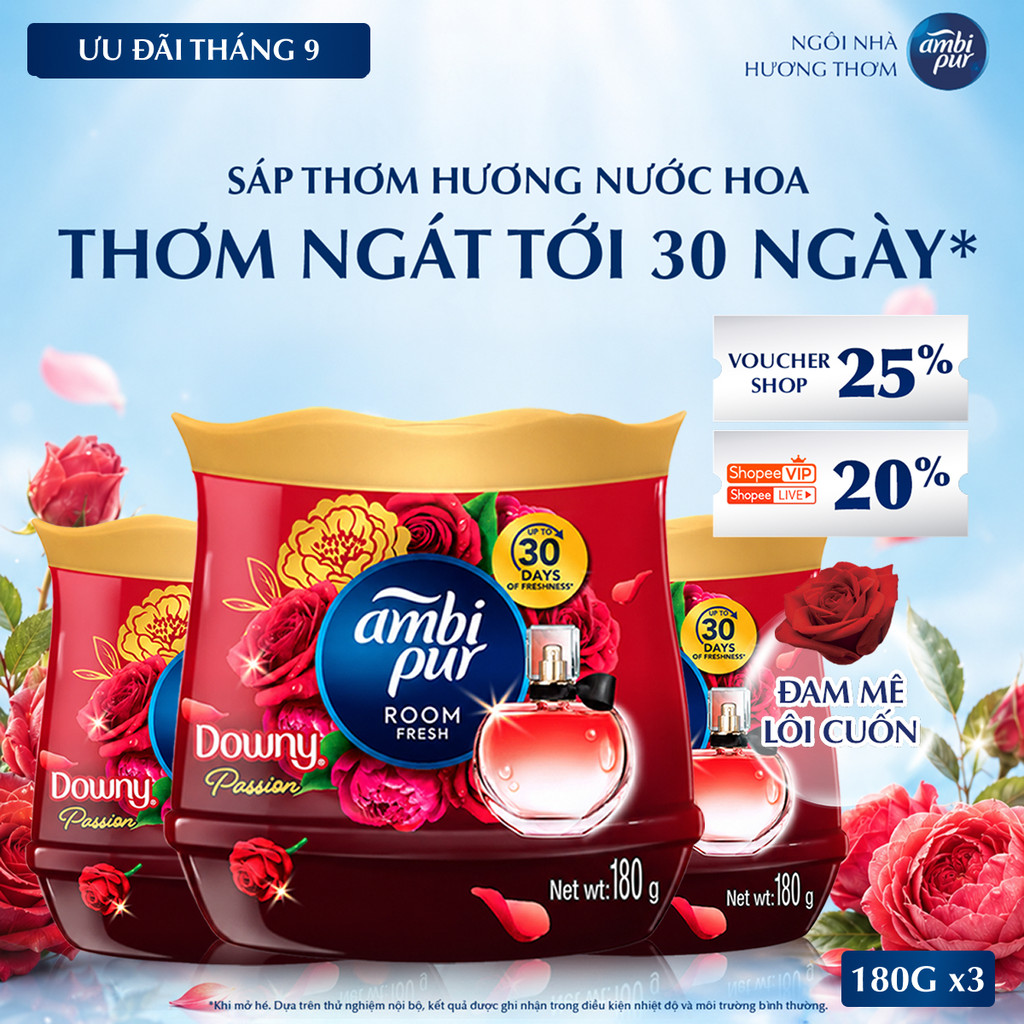[LIVE] COMBO 3 Sáp Thơm AMBI PUR Hương Đam Mê (Passion) 180g Cho Phòng Ngủ, Tolet, Phòng Khách
