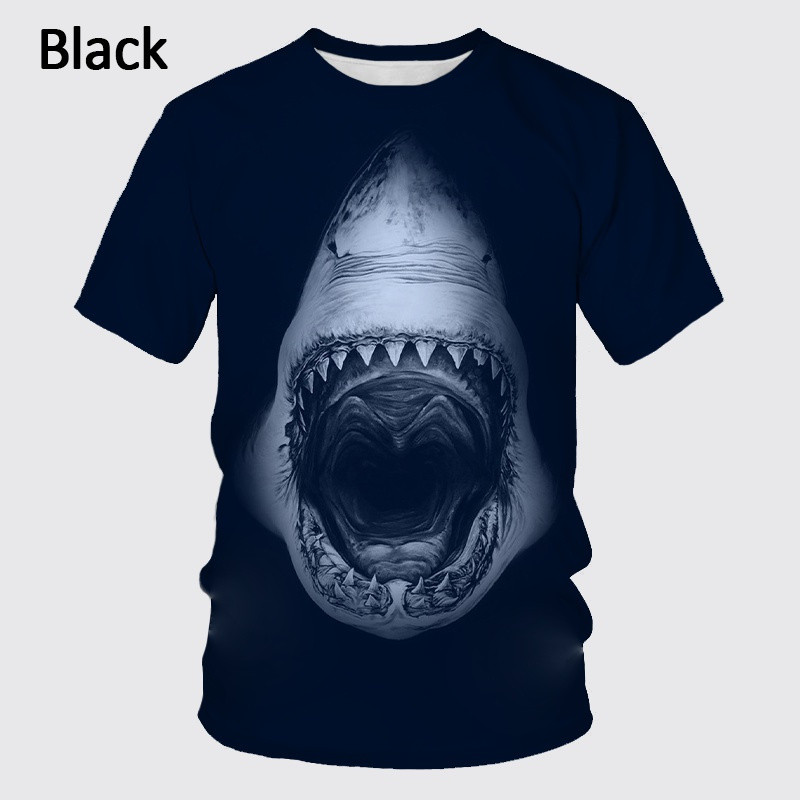Áo thun 3D Blue Shark Great White Shark In hình cá mập, cổ tròn tay ngắn cá tính mùa hè
