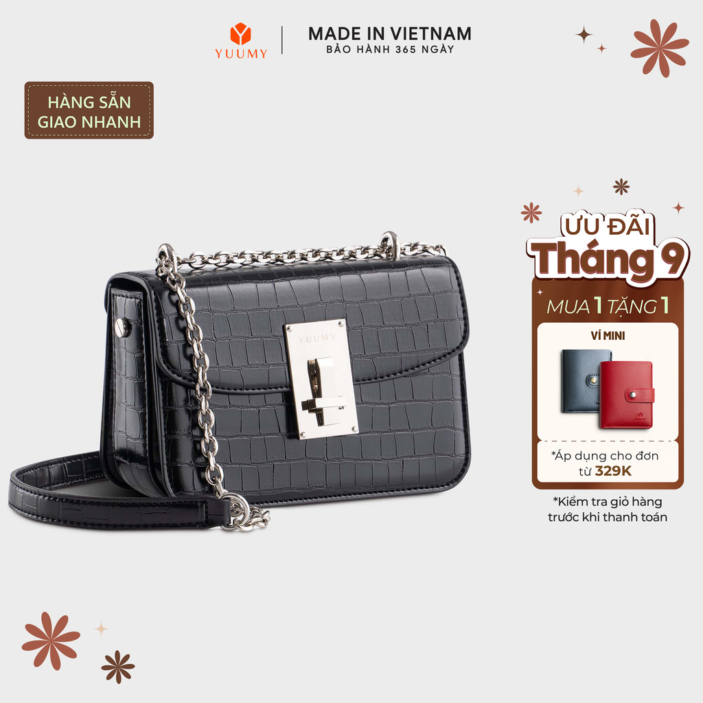 Túi Yuumy (Thời trang nữ phối khóa trang trí size 18 - Túi đeo chéo da Verein YN186)
