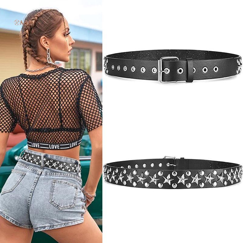 K & W Rivet Rỗng Bullet Trang Trí Thắt Lưng Da Thời Trang Studded Goth Ro Phụ Nữ Có Thể Điều Chỉnh P