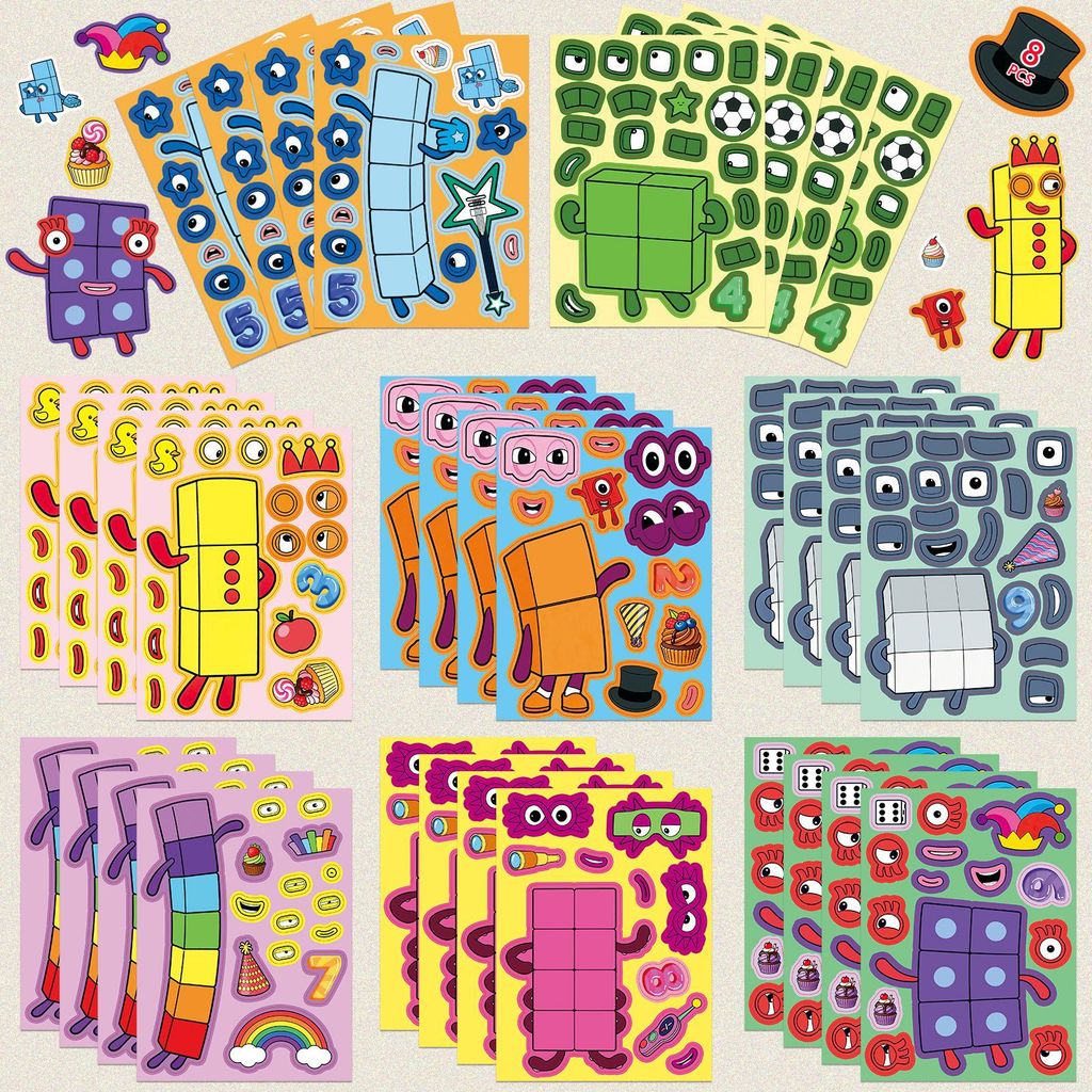 8 Cái / bộ Numberblocks Dán Xếp Hình Hoạt Hình Khối Xây Dựng Số Giáo Dục Mầm Non DIY Thay Đổi Mặt Mi