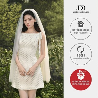 Đầm Cổ Ngang Chân A Buộc Nơ 2 Bên Vai 1S63.2507K | Đầm Chấm Bi A-Line Mini Dress Retro Vintage Trẻ Trung Nữ Tính Bởi JM