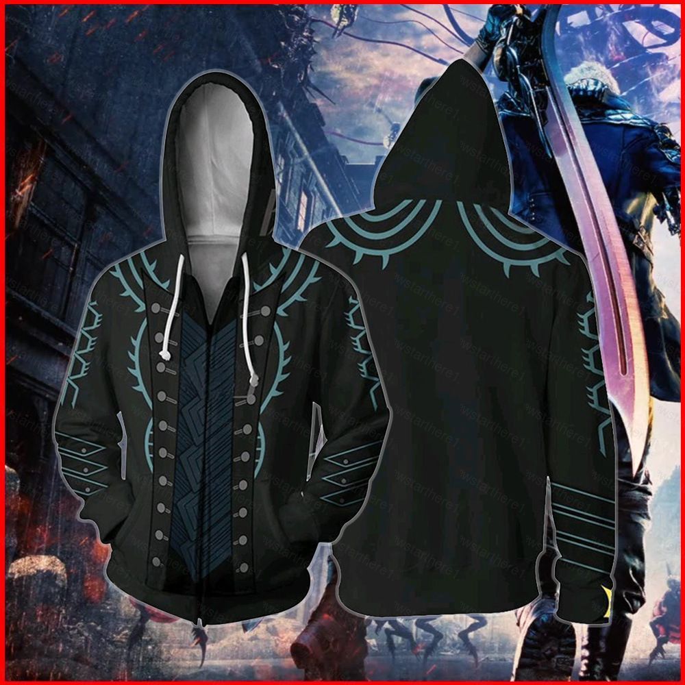 Áo khoác cosplay Devil May Cry 5 cho Vergil - Thiết kế 3D dài tay, unisex với dây kéo