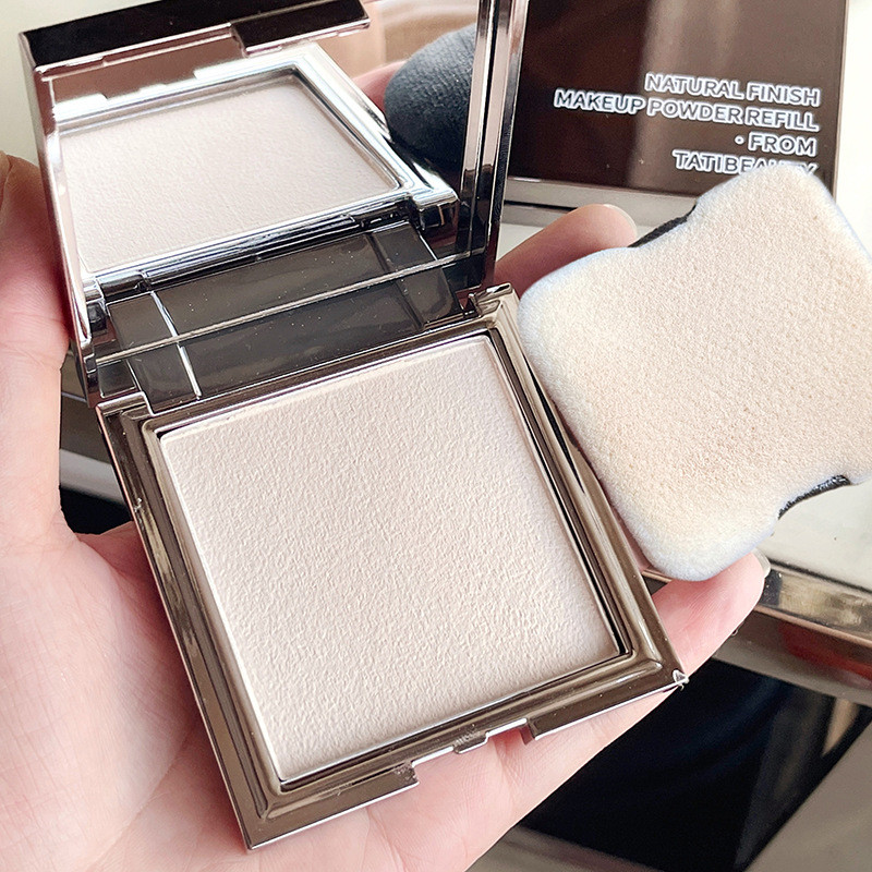 Premium In-Stock#TB Small Silver Block Powder Compact Soft Focus Oil Control Setting Powder Dry and 