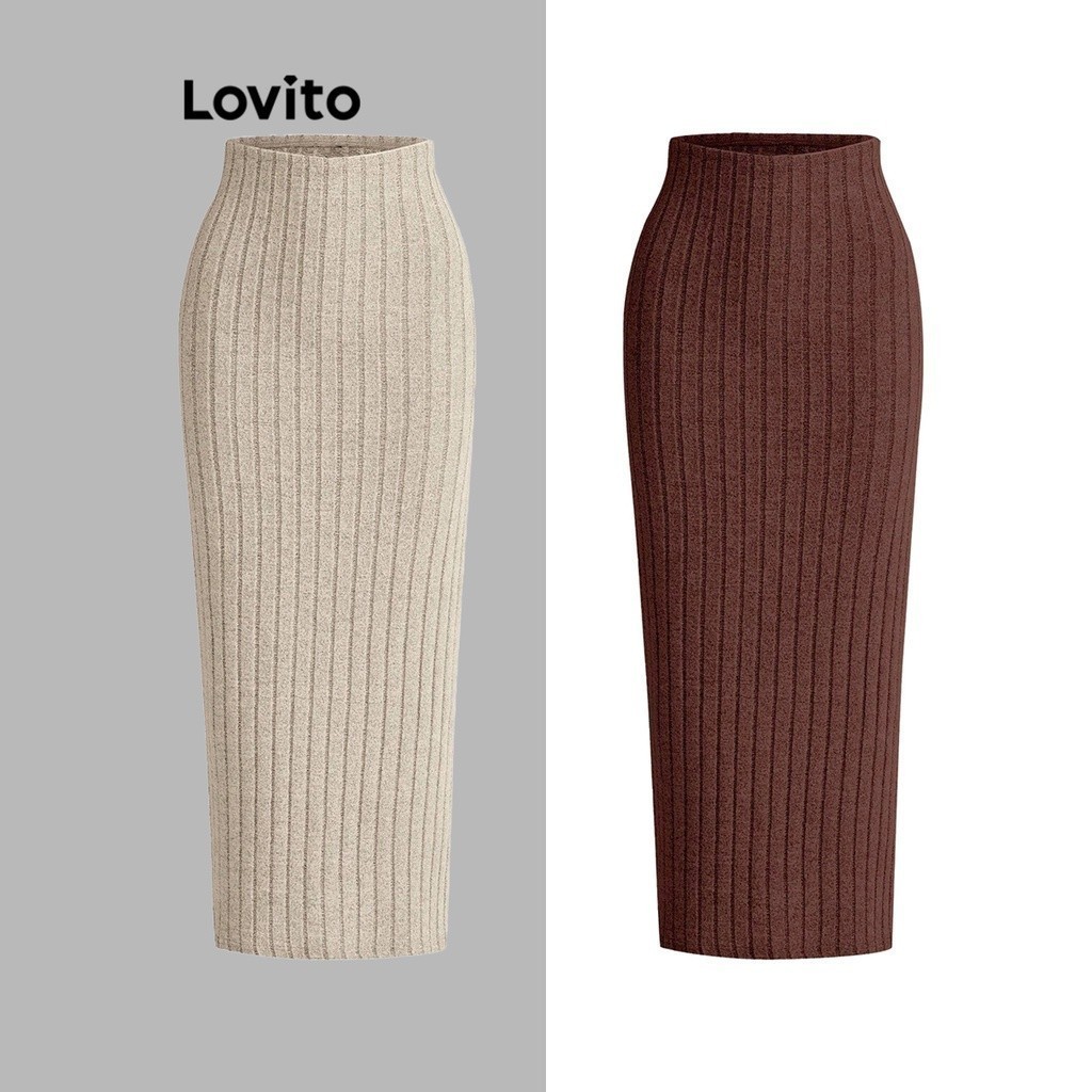  Lovito Váy thường ngày Váy vải họa tiết trơn cho nữ L73AD118 