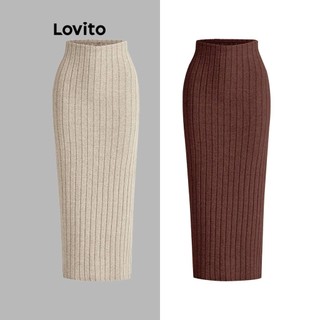  Lovito Váy thường ngày Váy vải họa tiết trơn cho nữ L73AD118 