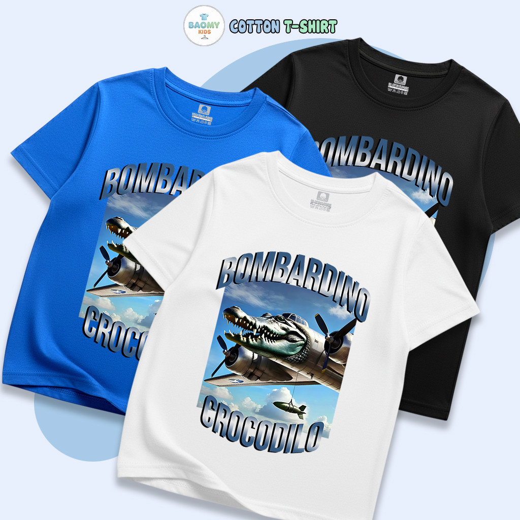 Áo thun cotton cho bé Bombardino art size từ 7 - 60kg vải cotton 4 chiều trẻ em 4 màu áo ,BAOMY KIDS