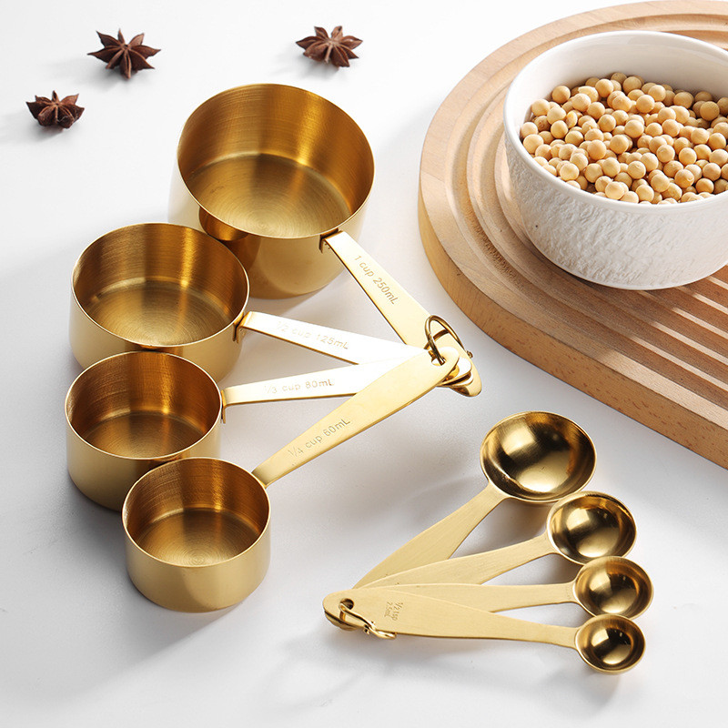 Bộ cốc đo lường nướng bánh Bộ 8 món Muỗng đo bằng thép không gỉ 430 Bộ 4 món có tỷ lệ Cốc đo vàng hồ
