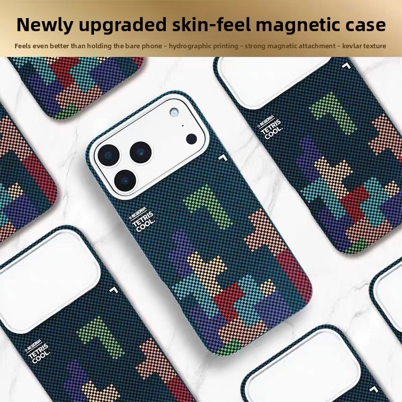 Ốp lưng cứng từ tính Kevlar theo chủ đề Tetris cho iPhone 15 / 16 / 17 Pro Max, S24 / 25 Ultra