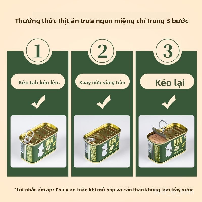 Thịt hộp Zhuzhangmen 198g, bữa sáng nhanh, kết hợp hoàn hảo với mì tôm, tiện lợi bán chạy