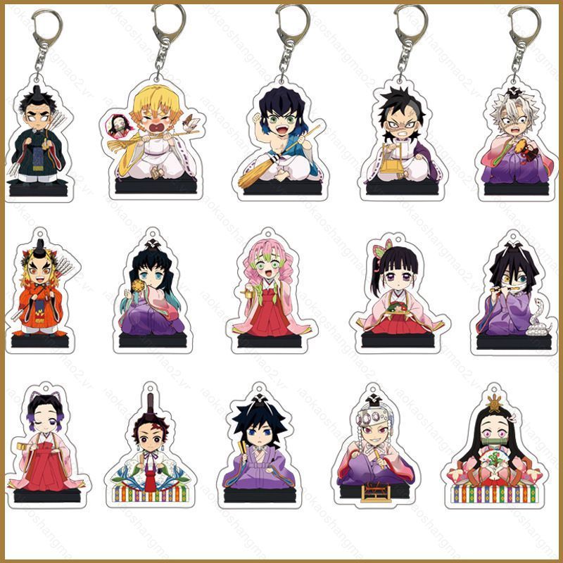 HK2 Demon Slayer Móc Khóa Acrylic Anime Móc Khóa Tanjiro Nezuko Akaza Shinobu Túi Pendent Hai Mặt Mó