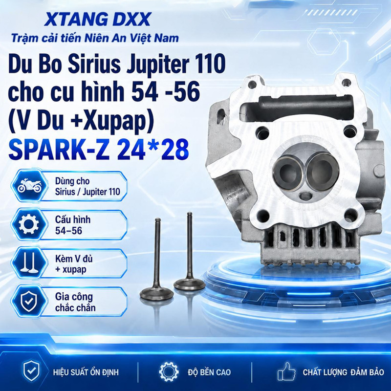 Dên Độ Sirius Jupiter 110 Spark-Z 54-56mm Cao Cấp – Xupap Lớn 24/28, Bền Bỉ, Tăng Hiệu Suất
