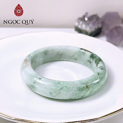 Vòng cẩm thạch A Myanmar - Ngọc phỉ thúy type A xanh điểm bông lý ni 50 VL50 - Ngoc Quý