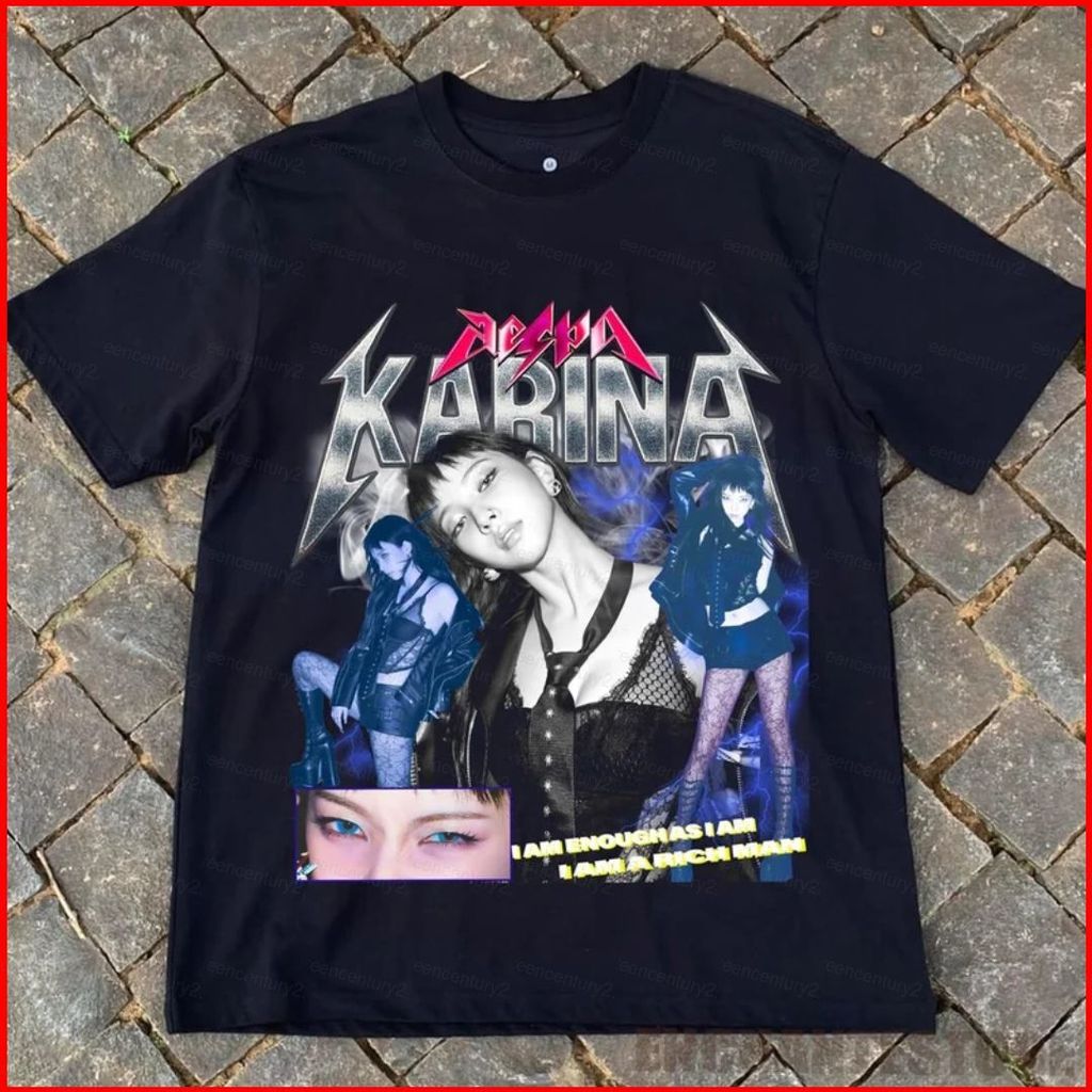 AESPA Rich Man Kpop thoáng khí tee KARINA GISELLE WINTERNING Áo thun ngắn tay hàng đầu