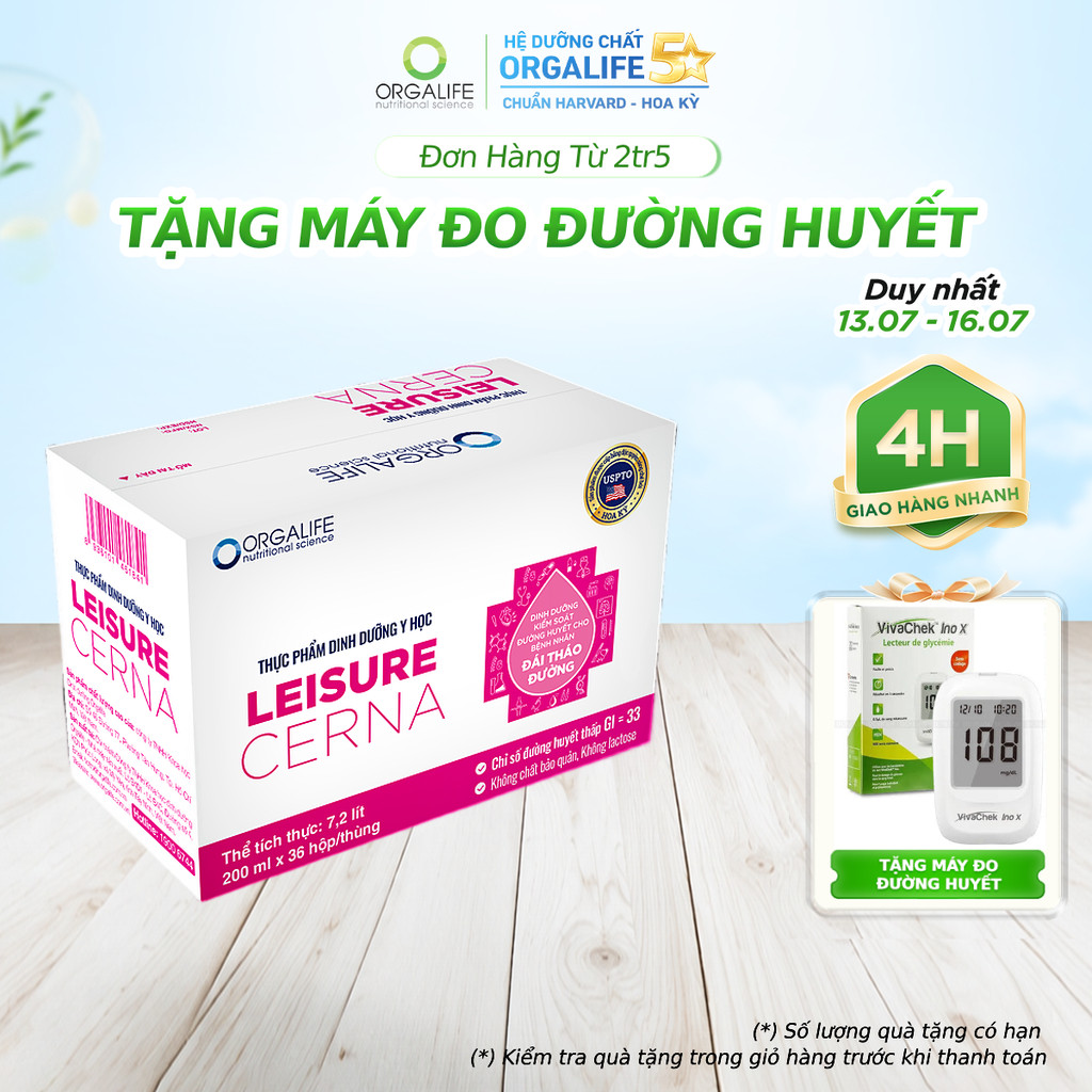 [ĐƠN 2TR5 TẶNG ĐO ĐƯỜNG HUYẾT] Thùng 36 Hộp LEISURE CERNA Dinh Dưỡng Kiểm Soát Đường Huyết (200ml/Hộ