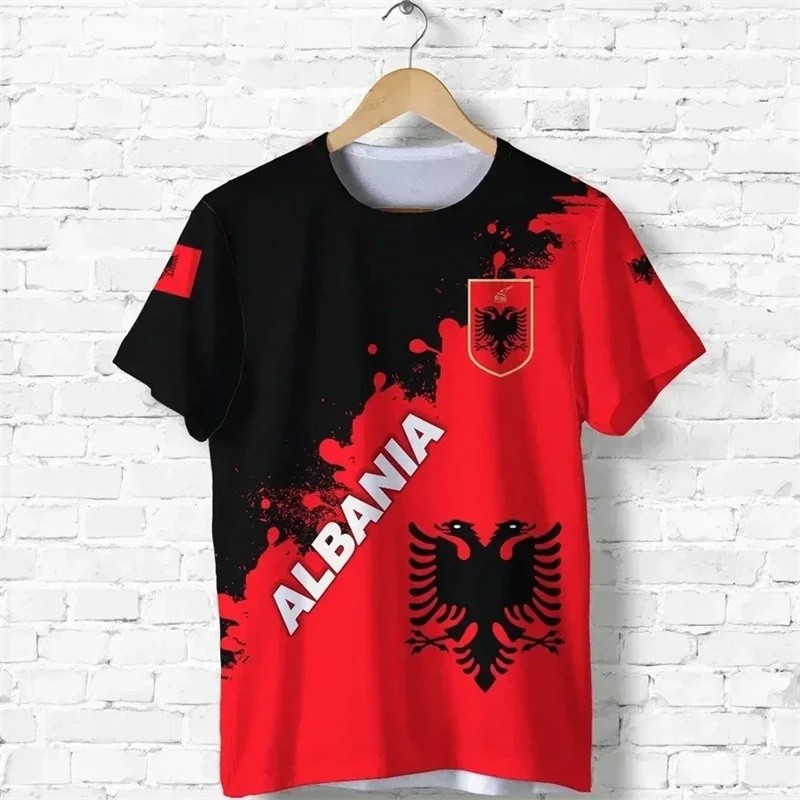 Áo thun nam Albania Fla có Logo quốc gia Albania in hình Y2K phong cách ngắn tay cổ tròn Áo sơ mi th