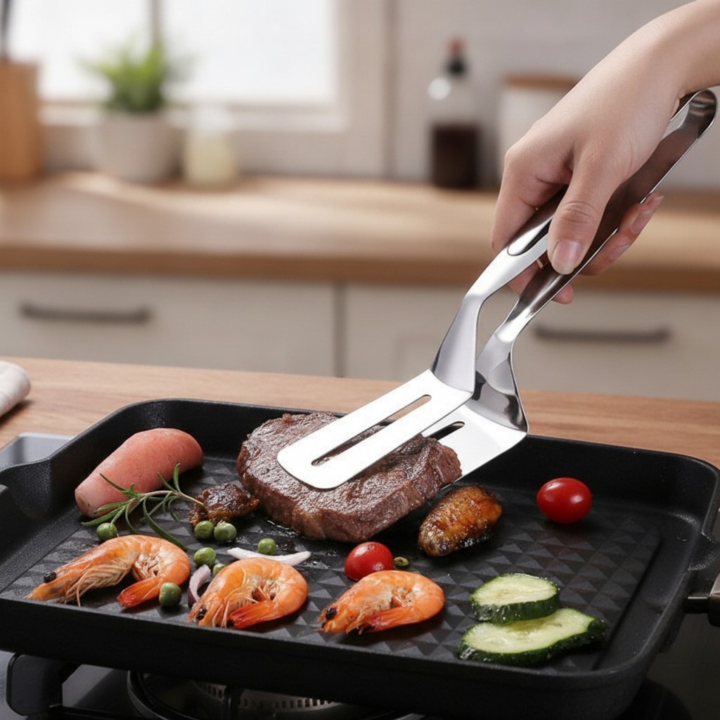 Pinza và Turner Acero Pinzas Esptula Steak Pinza có rãnh Volteador De Alimentos 304 để nấu ăn tại nh