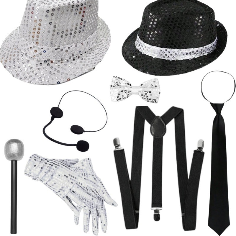 Show Sequined Hat Tie Bộ Găng Tay DISCO Michael Jackson Dress Up Phụ Kiện dj7.24