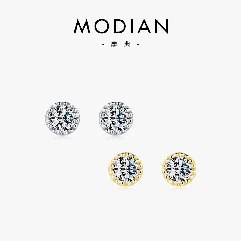 s925Silver simple and elegant women's earrings with classic round inlay ins New earring combinations