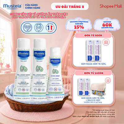 [DATE T6/2027] Combo tắm gội và dưỡng ẩm toàn diện cho trẻ sơ sinh và trẻ nhỏ Mustela