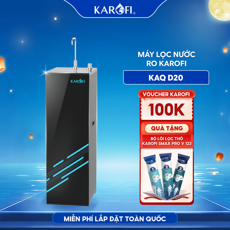 [TẶNG BỘ LÕI] Máy lọc nước RO Karofi KAQ-D20 - Lõi RO Mỹ 50 GPD - Lõi lọc Smax Pro V - Giao lắp miễn
