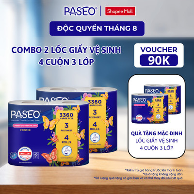 [Combo 2] Lốc Giấy Vệ Sinh PASEO 4 Cuộn/Lốc Có In Mềm Mịn Tan Nhanh Không Tắc Nghẽn (3 Lớp)