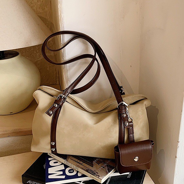 Túi da lộn nữ Matte Stitching Túi đeo vai dung tích lớn
