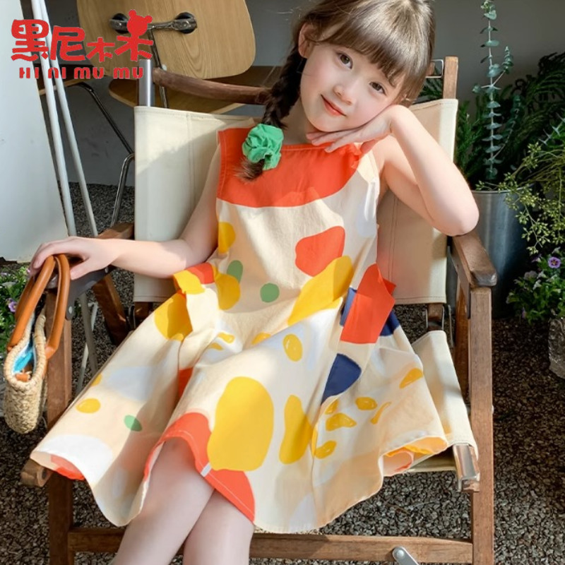 Hàng sẵn có [gỗ đen] bé gái 2023 Váy mới có ảnh hưởng mùa hè Áo Vest Mori Girl Váy đầy màu sắc Cool 