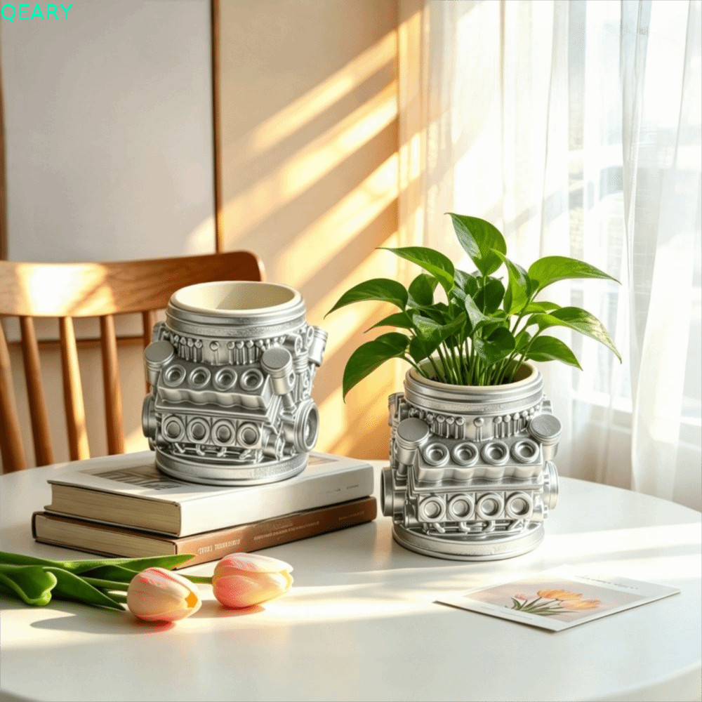 Máy trồng động cơ công nghiệp QEARY, Thiết kế cơ khí Chậu trồng khối động cơ bằng nhựa, Chậu hoa mô phỏng bạc đa chức năng