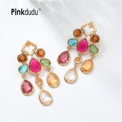 Pinkdudu Phóng Đại Nhiều Màu Sắc Hình Học Giọt Nước Nhiều Lớp Tòn Ten Bông Tai Vintage Phong Cách Bohemian Tuyên Bố Giọt Cho Nữ Trang Sức Nghệ Thuật PD2634