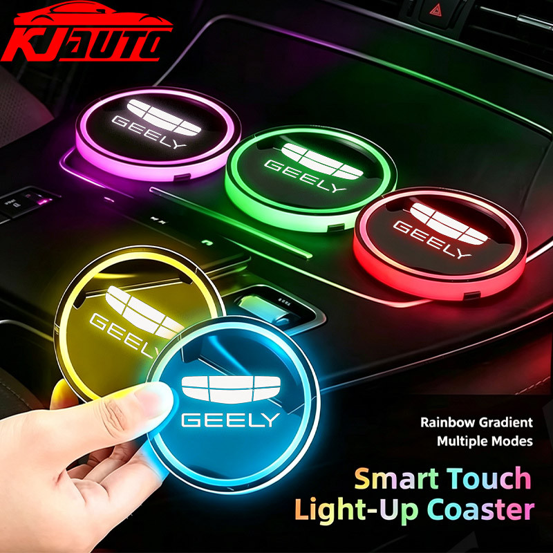 Geely Mới 7 Màu LED Xe Cốc Giá Đỡ Ánh Sáng Dạ Quang Coaster Cốc Nước Pad Sạc USB Cho Geely Hình Học 