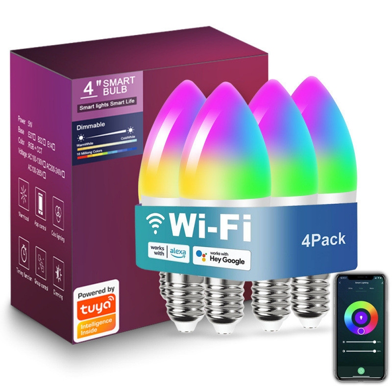 WiFi Thông Minh E14 Nến Bóng Đèn LED RGBCCT Đổi Màu Có Thể Điều Chỉnh Độ Sáng Chế Độ Cảnh DIY Tuya A