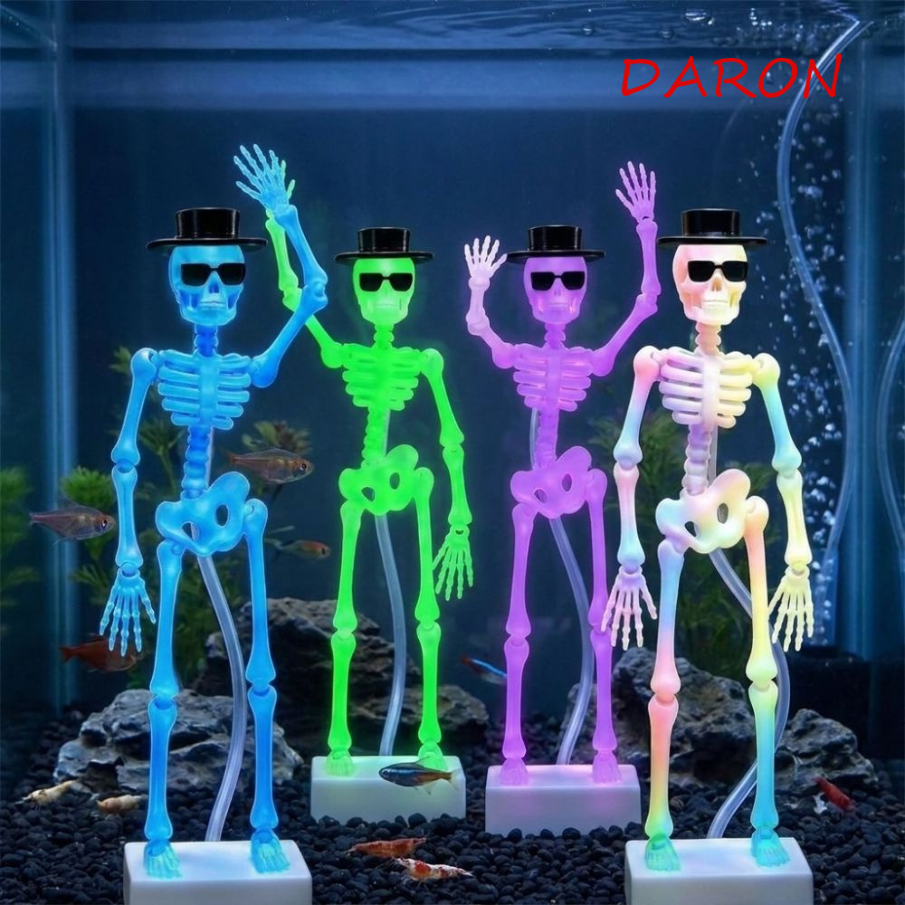 DARON Dancing Skeleton Bể cá Bubbler, Mũ đeo Kính râm 3D In hình bể cá khiêu vũ trang trí đầu lâu, N