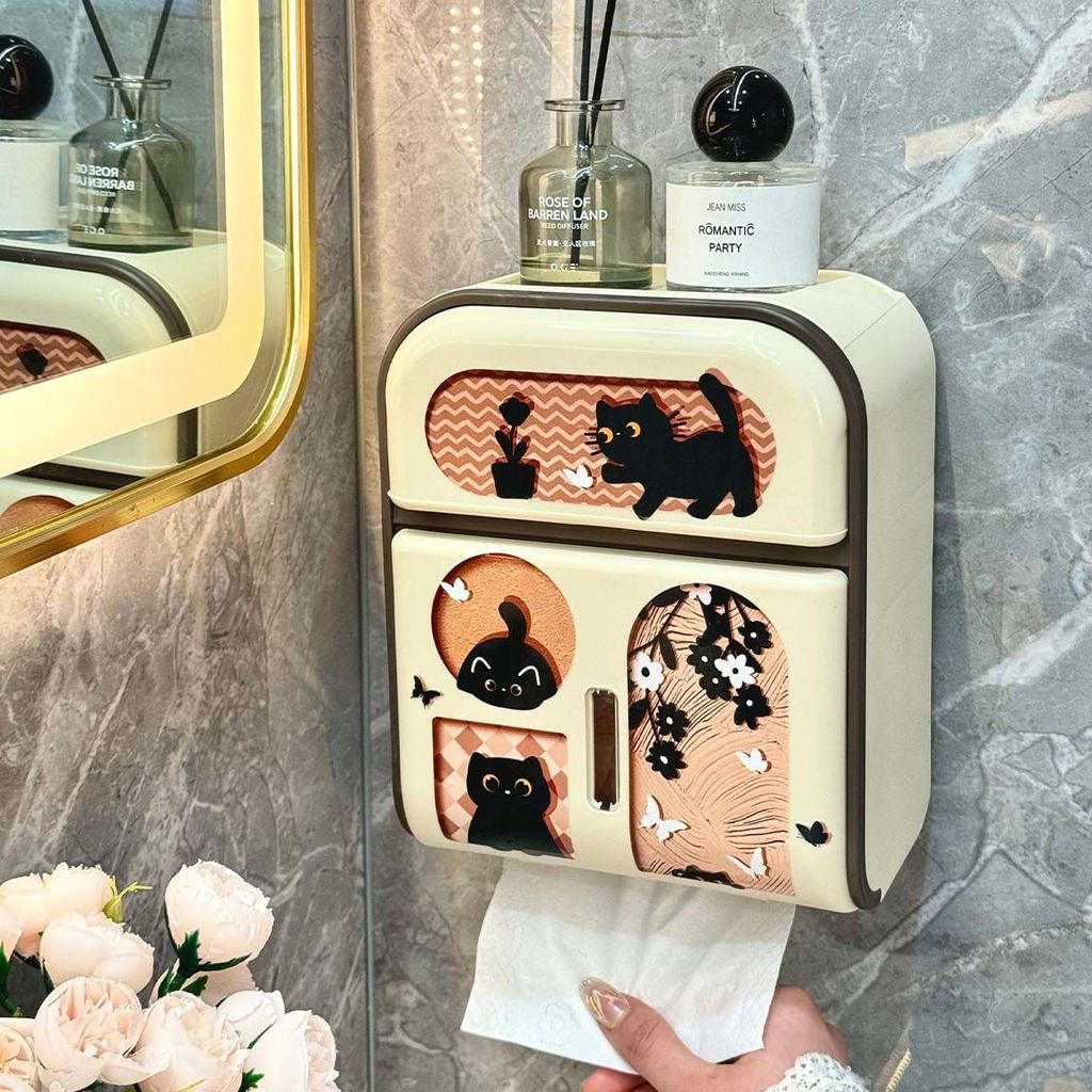 Vintage-style bathroom toilet paper holder, waterproof wall-mounted shelf, new toilet-free toilet ac