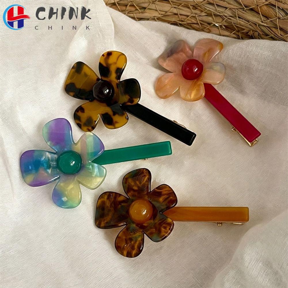 CHINK 2 Kẹp Tóc Acetate, Kẹp Mỏ Vịt Acetate Kẹp Hoa Kẹp Tóc, Màu Rực Rỡ Hình Hoa Ngọt Ngào Mỏ Vịt Kẹ