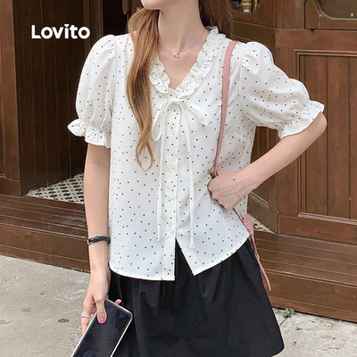Lovito Áo Blouse Dễ Thương Xếp Li Thắt Nơ Trước Thời Trang Xuân/Hè Màu Mơ cho Nữ LK5AD721