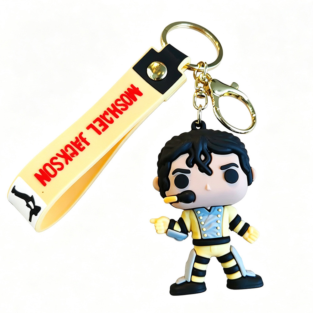 Novelty 3D Rubber Keychain 4Pcs Michael Jackson Figure Keyring For Car Backpack House Work Keys Orna