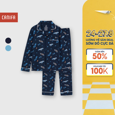 Bộ pyjama bé trai CANIFA dài tay cổ V in hoạ tiết 2LS25W009