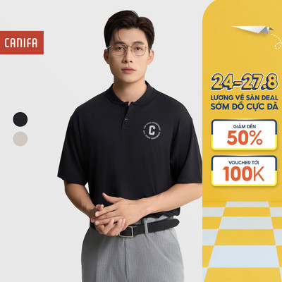 Áo phông nam CANIFA cổ dựng cộc tay in họa tiết 8TS25S013