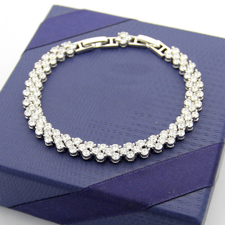 QZ6C Crystal bracelet with three rows of diamonds swa Bracelet with gold-plated letters