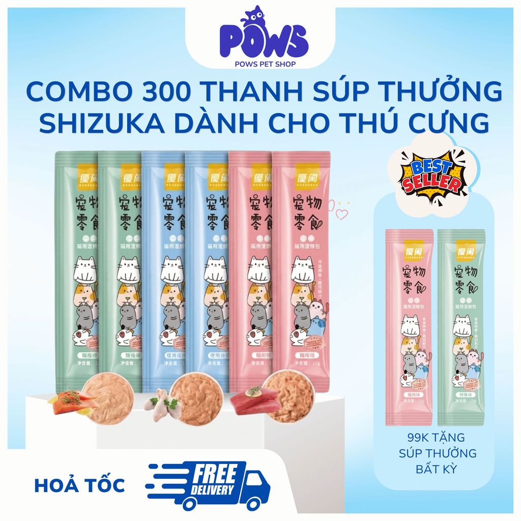 Combo 300 thanh Súp Thưởng Shizuka 15g Dành cho Chó Mèo - Pows Pet Shop