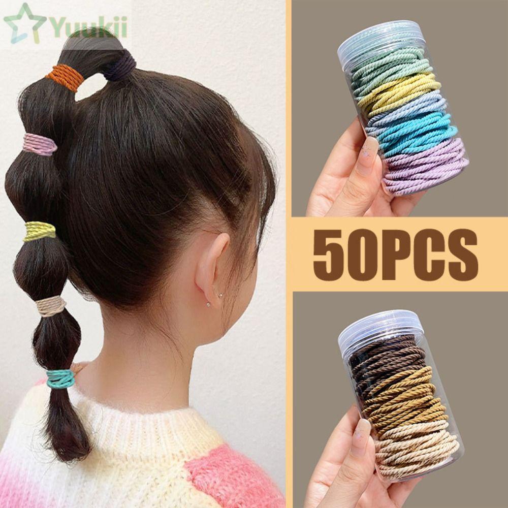 Dây buộc tóc YUUKII 50 CÁI, Dây buộc tóc co giãn mạnh, Dây buộc tóc màu kẹo Twill