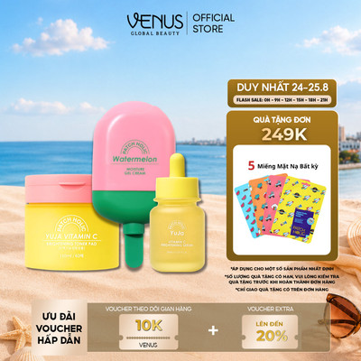 Bộ Ba Sáng Da Toner Pad, Serum Vitamin C Chiết Xuất Trái Yuja & Kem Dưỡng Ẩm Chiết Xuất Dưa Hấu Patch Holic