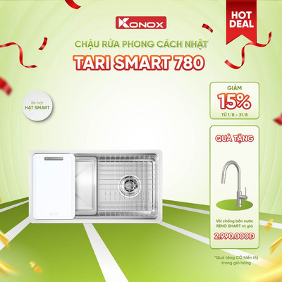 [TẶNG VÒI] Chậu rửa bát inox 1 hố chống xước Konox TARI SMART 780 phong cách Nhật - Bảo hành 10 năm