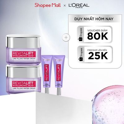 Bộ 2 Kem dưỡng 50ml & 2 serum 7.5ml cấp ẩm căng mướt da L'Oreal Paris Revitalift Hyaluronic Acid