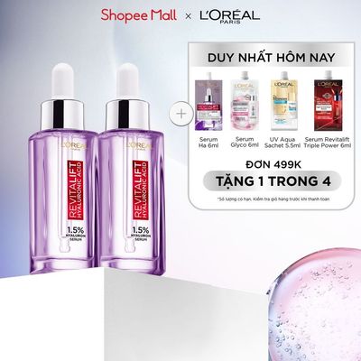 Bộ 2 serum siêu cấp ẩm & giảm nếp nhăn L'Oreal Paris Revitalift Pure Hyaluronic Acid 1.5% (30ml x 2)