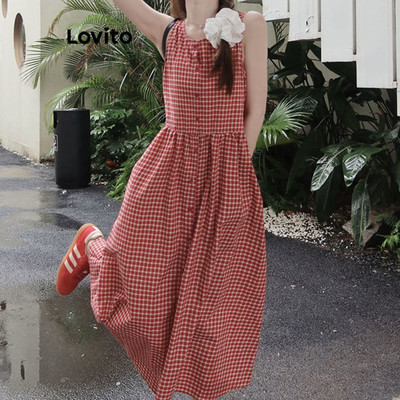 (Phong cách thường ngày) Lovito Đầm cài nút kẻ sọc màu cho nữ LNE77572