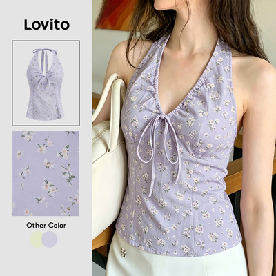 (New Arrival) Lovito Áo thun nữ thường ngày đơn giản màu tím phong cách mùa xuân/hè L197AD1062