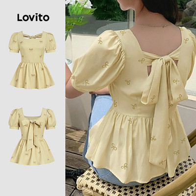 Lovito Phong cách thường ngày Áo buộc dây sau mùa xuân/hè màu vàng nhạt cho nữ L177ED236